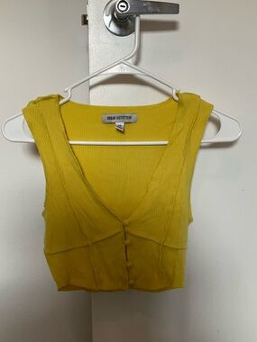 UO Bright Yellow Ribbed Button-Front Crop Tank